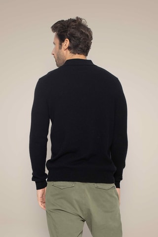 Polo Spencer 100% cashmere, 2 fili - Collo con linguetta abbottonata - Nero