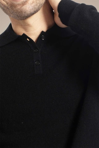 Polo Spencer 100% cashmere, 2 fili - Collo con linguetta abbottonata - Nero