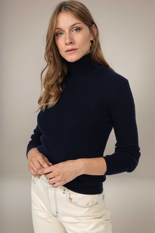 Maglia Elly 100% cashmere, 2 fili - Collo dolcevita - Navy