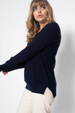Maglia Sasha 100% cashmere, 2 fili - Collo rotondo - Navy
