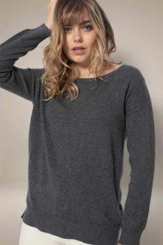 Maglia Sasha 100% cashmere, 2 fili - Collo rotondo - Antracite melange
