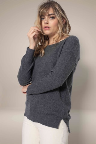 Maglia Sasha 100% cashmere, 2 fili - Collo rotondo - Antracite melange