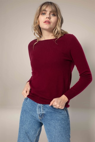 Maglia Leslie 100% cashmere, 2 fili - Collo a barchetta - Bordeaux