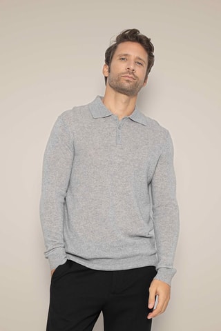 Maglia Spencer 100% cashmere, 2 fili - Collo classico. - Grigio chiaro melange