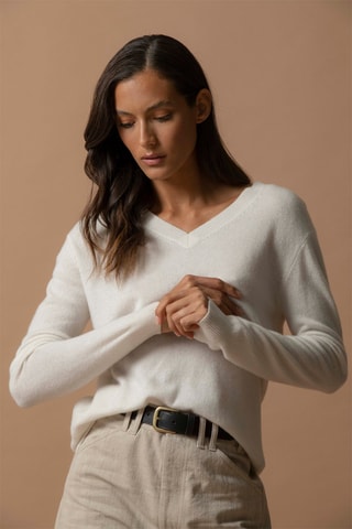 Maglia Kalie - 100% cashmere 2 fili - Collo a V - Avorio