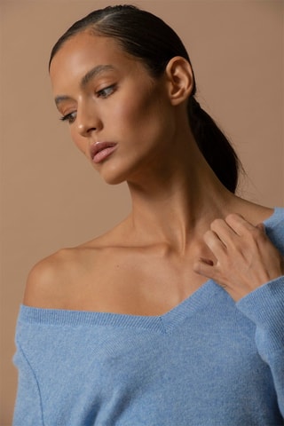 Maglia Penelope - 100% cashmere 2 fili - Collo a V - Celeste