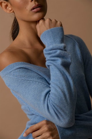 Maglia Penelope - 100% cashmere 2 fili - Collo a V - Celeste