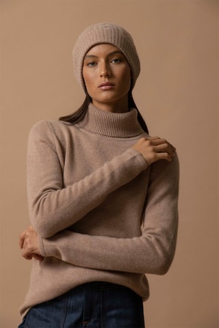 Maglia Willow - 100% cashmere 4 fili - Collo dolcevita. - Cammello melange, 267 g