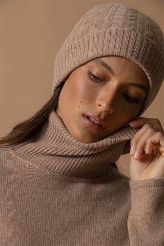 Maglia Willow - 100% cashmere 4 fili - Collo dolcevita. - Cammello melange, 267 g