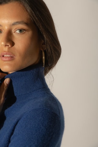 Maglia Ashley 100% cashmere, 2 fili - Collo dolcevita. - Blu