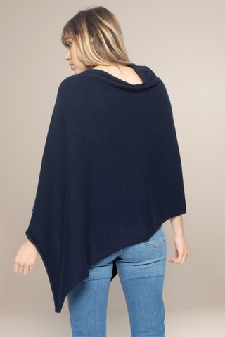 Poncho Tamara 100% cashmere, 2 fili - Collo a cascata - Navy