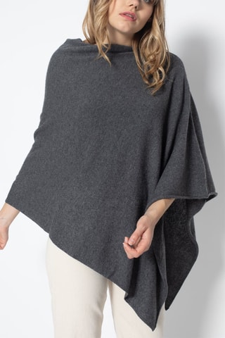 Poncho Tamara 100% cashmere, 2 fili - Collo a cascata - Antracite melange