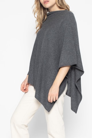 Poncho Tamara 100% cashmere, 2 fili - Collo a cascata - Antracite melange