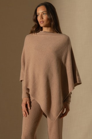 Poncho Georgia 100% cashmere 4 fili - Collo a barchetta - Cammello melange