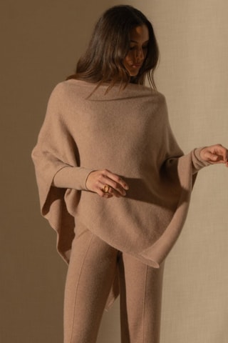 Poncho Georgia 100% cashmere 4 fili - Collo a barchetta - Cammello melange