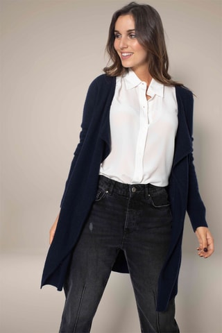 Cardigan lungo Abigail 100% cashmere, 2 fili - Navy, 250 g