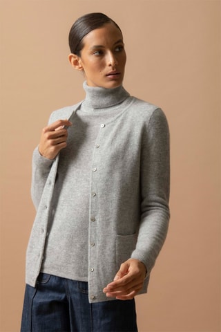 Cardigan Amy - 100% cashmere 2 fili - Collo rotondo - Grigio melange