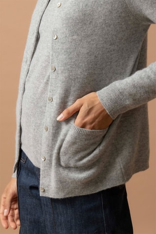 Cardigan Amy - 100% cashmere 2 fili - Collo rotondo - Grigio melange