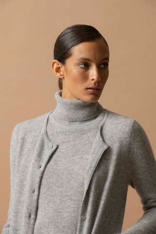 Cardigan Amy - 100% cashmere 2 fili - Collo rotondo - Grigio melange