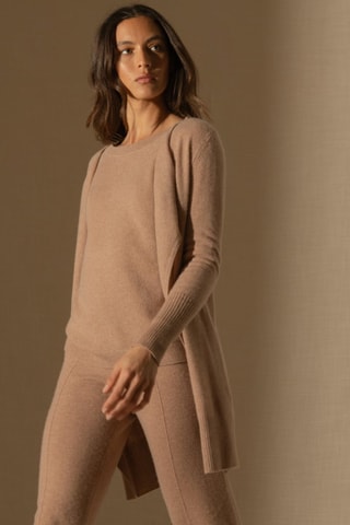 Cardigan Abigail 100% cashmere, 2 fili - Cammello melange - 250 g