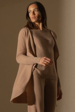 Cardigan Abigail 100% cashmere, 2 fili - Cammello melange - 250 g