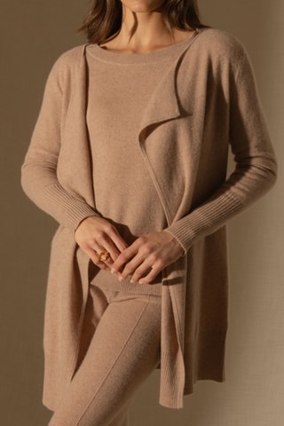 Cardigan Abigail 100% cashmere, 2 fili - Cammello melange - 250 g