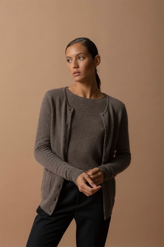 Cardigan Amy - 100% cashmere 2 fili - Collo rotondo - Taupe melange