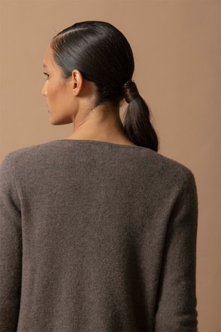 Cardigan Amy - 100% cashmere 2 fili - Collo rotondo - Taupe melange
