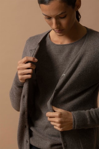 Cardigan Amy - 100% cashmere 2 fili - Collo rotondo - Taupe melange