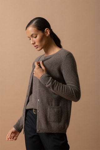 Cardigan Amy - 100% cashmere 2 fili - Collo rotondo - Taupe melange