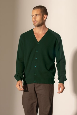 Cardigan Errol 100% cashmere, 2 fili - Collo a V - Verde scuro