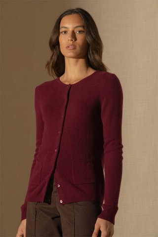 Cardigan Amy 100% cashmere, 2 fili - Collo rotondo - Bordeaux