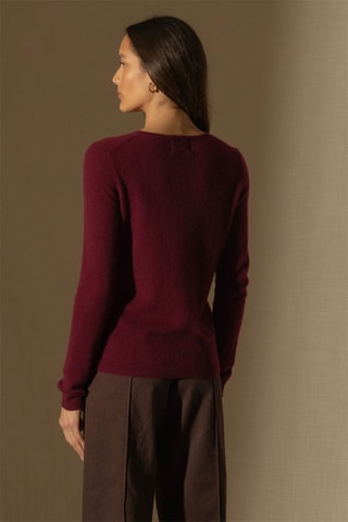 Cardigan Amy 100% cashmere, 2 fili - Collo rotondo - Bordeaux