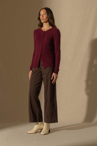 Cardigan Amy 100% cashmere, 2 fili - Collo rotondo - Bordeaux