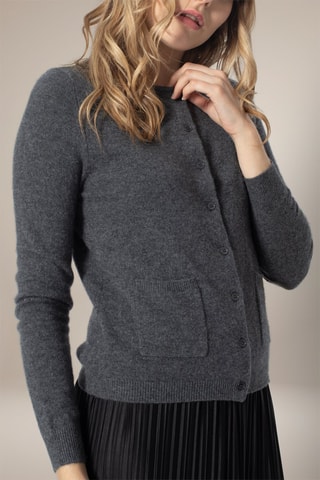 Cardigan Amy 100% cashmere, 2 fili - Collo rotondo - Antracite melange