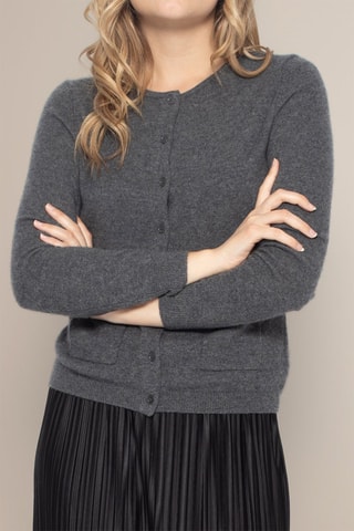 Cardigan Amy 100% cashmere, 2 fili - Collo rotondo - Antracite melange