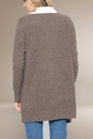 Cardigan lungo Abigail 100% cashmere, 2 fili - Collo a revers. - Taupe melange