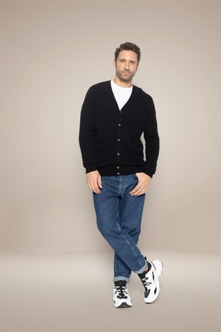 Cardigan Errol 100% cashmere, 2 fili - Collo a V - Nero