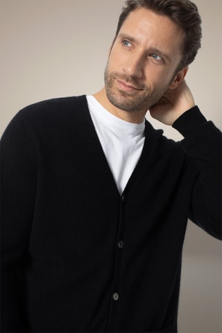 Cardigan Errol 100% cashmere, 2 fili - Collo a V - Nero