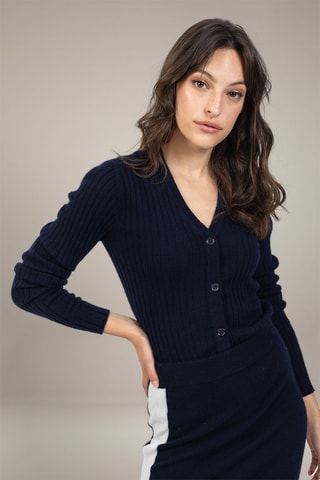 Cardigan Livia 100% cashmere, 2 fili - Collo a V - Navy