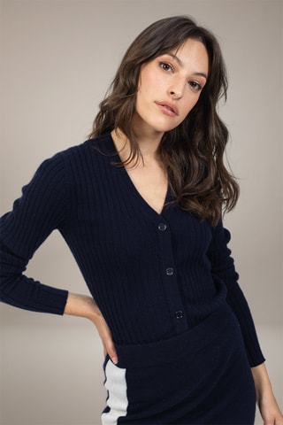 Cardigan Livia 100% cashmere, 2 fili - Collo a V - Navy