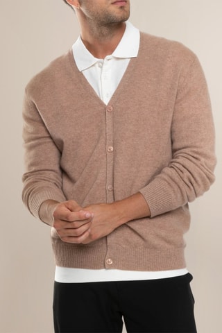 Cardigan Errol 100% cashmere, 2 fili - Collo a V - Marrone melange