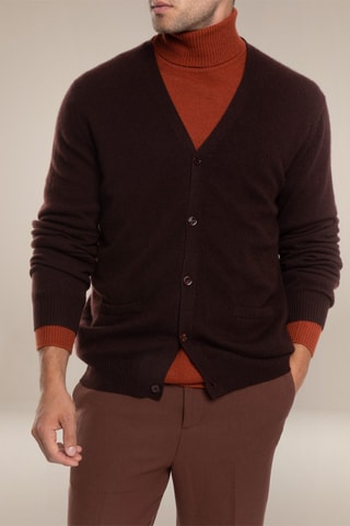 Cardigan Errol 100% cashmere, 2 fili - Collo a V - Marrone