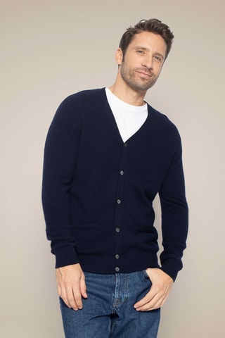 Cardigan Errol 100% cashmere, 2 fili - Collo a V - Navy