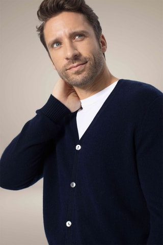 Cardigan Errol 100% cashmere, 2 fili - Collo a V - Navy