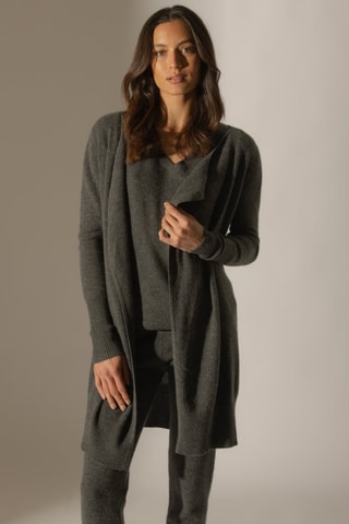 Cardigan lungo Abigail 100% cashmere, 2 fili - Antracite melange - 250 g