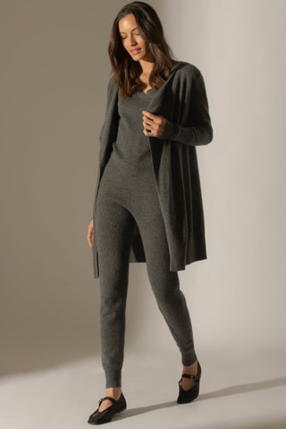 Cardigan lungo Abigail 100% cashmere, 2 fili - Antracite melange - 250 g