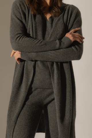 Cardigan lungo Abigail 100% cashmere, 2 fili - Antracite melange - 250 g