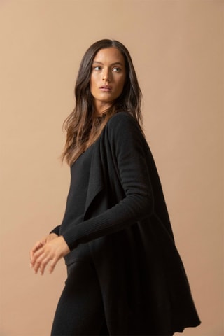 Giacca lunga Abigail - 100% cashmere 2 fili - Nero, 250 g