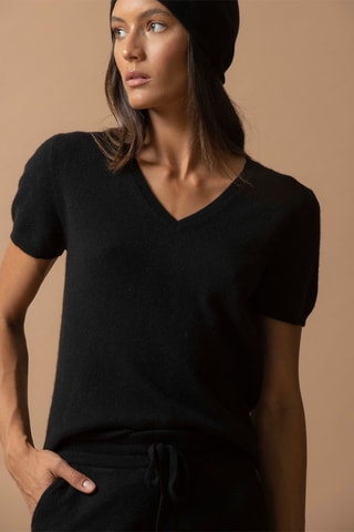 T-shirt Efimia - 100% cashmere 2 fili - Collo a V - Nero